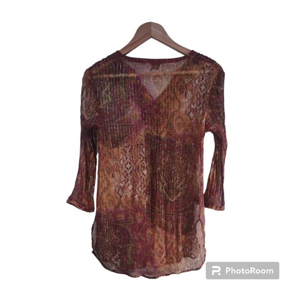 Women's Red/Purple Silk Sheer Button down Size Medium (Chico 0) - Picture 2 of 7